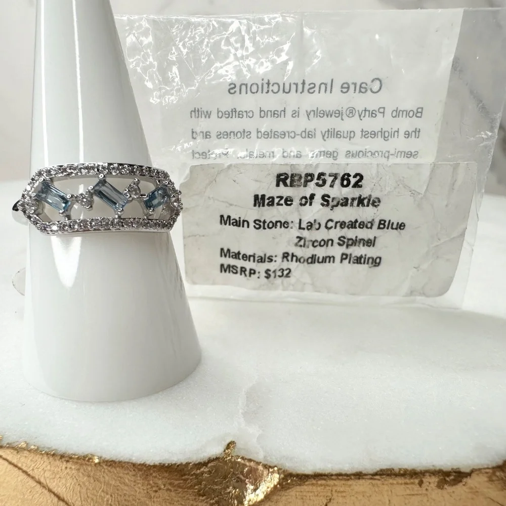 Bomb Party Maze Of Sparkle Blue Zircon Spinel Ring Size 9 RBP5762 NWT